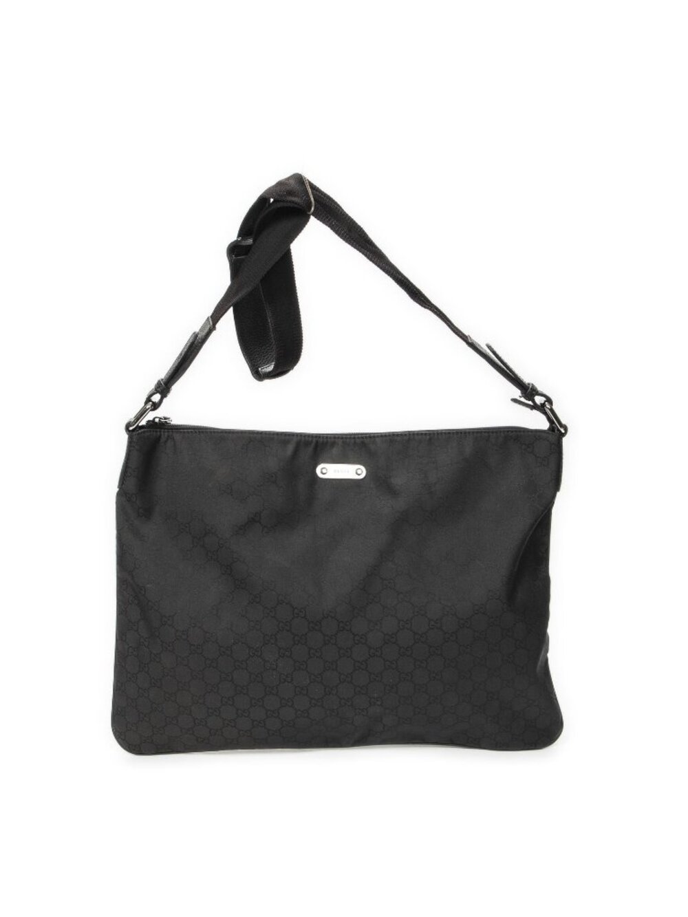 Gucci Large Flat Messenger Bag Black GG Nylon Canvas